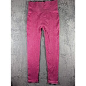 Daisy Pink Ribbed High Waisted Scrunch Butt Athletic Leggings Size Medium